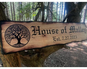 Tree Of Life Wood Sign, Engraved Rustic Decor, Customize Your Sign, Family Name Sign, Western Decor, Wedding Gift, Address Sign, Distressed