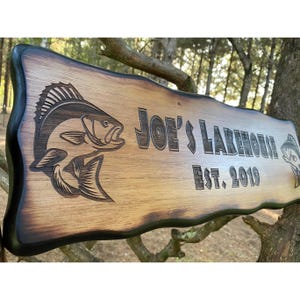 Custom Outdoor Lake House Sign, Personalized Fish Decor,  Custom Carved Cabin Sign, Driveway Address, Lodge Wall