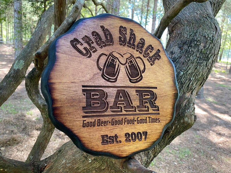 Personalized Bar Grill Round Sign, Custom Circle Man Cave Rustic Wood ...