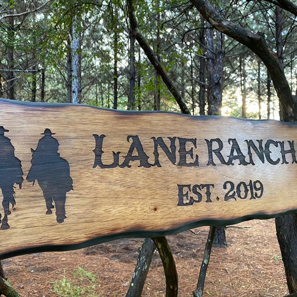 Outdoor Western Ranch House Sign  - Custom Wood Cowboy Decor - Distressed Wood Farmhouse Welcome - Horse - Driveway Address - Rustic - Cabin