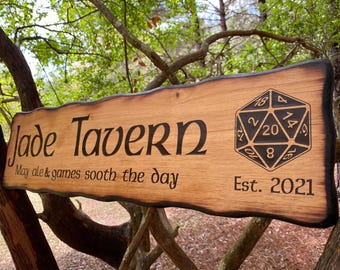 Dungeons and Dragons Wall Sign - Personalized DnD Tavern Sign - Roll For Initiative - Dungeon Master Gift - Medieval Decor - D20 Dice