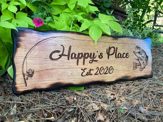 Custom Wood Lake House Sign, Outdoor, Personalized Fishing Cabin Decor,  Driveway Address, Lodge Wall, Engraved Fishing Plaque, Rod and Reel -   Canada