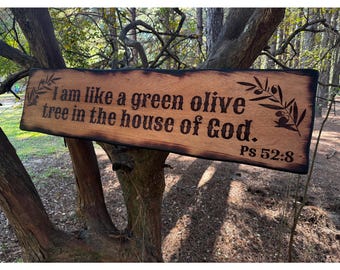 Rustic Olive Branch Wood Sign – Engraved Bible Verse, Custom Family Name