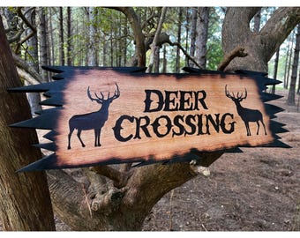 Personalized Deer Cabin Sign, Rustic Engraved Cedar Wood Decoration