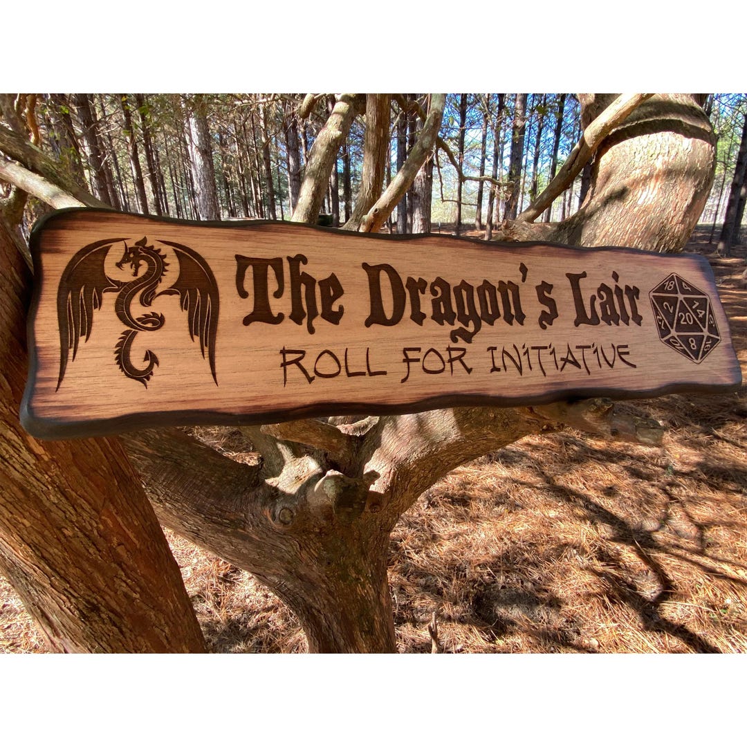 Dungeons and Dragons Wall Sign - D20 and Dragon - Personalized Dnd Gift ...