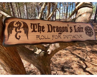 Dungeons and Dragons Wall Sign - D20 and Dragon - Personalized DnD Gift - Roll For Initiative - DnD Gift - Dungeon Master - Medieval Decor