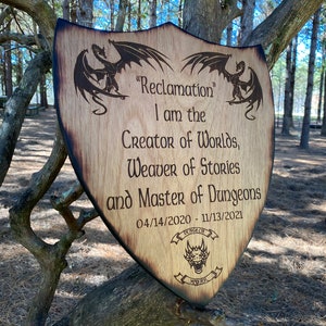 Personalized Medieval Shield - Personalized Dungeons and Dragons Wall Art - DnD Shield Gift - Rustic Wood Shield - Roll For Initiative