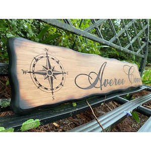 Personalized Nautical Compass Wood Sign,Rustic Lake House Wall Decor, Custom Driveway Address Sign, Fishing Cabin, Hunting Lodge Decor