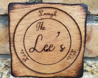 Personalized Wood Coasters Custom - Family - Name - Beer - Engraved - Drink - Live Laugh Love