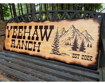 Rustic Engraved Cedar Mountain Home Sign, Personalized Cabin Decor