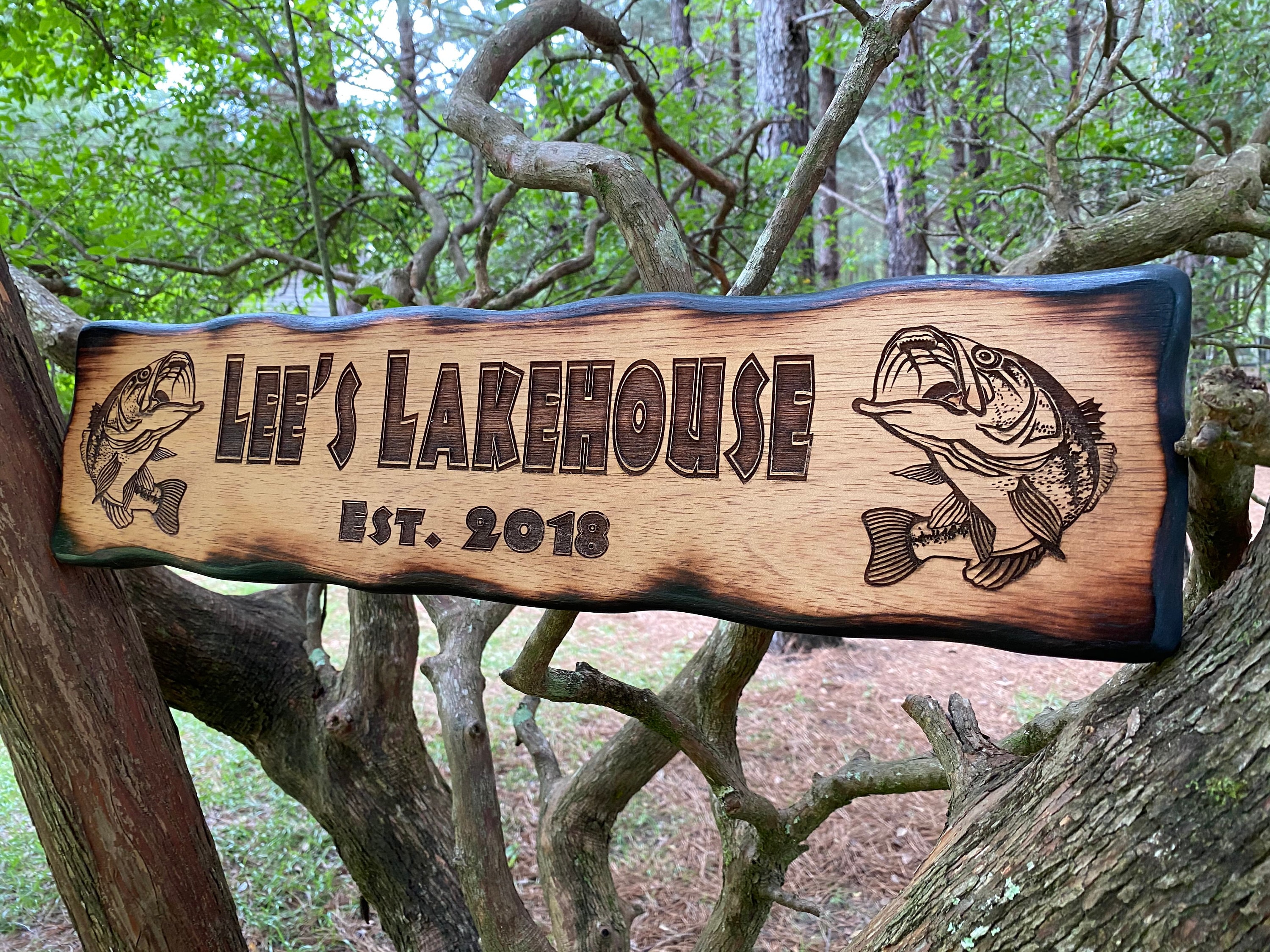Personalized Wood Outdoor Lake House Sign Custom Carved Cabin Etsy
