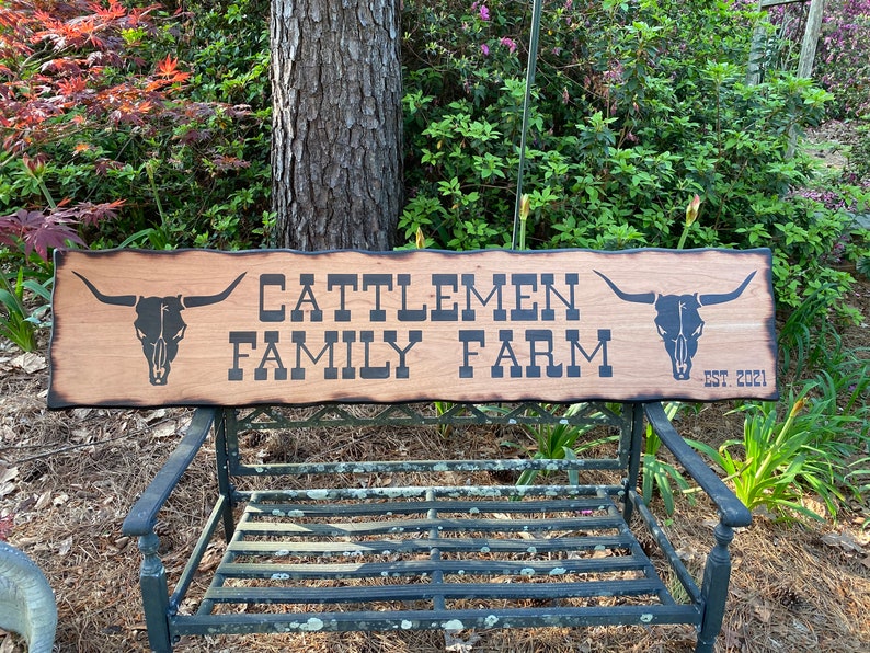 Oversized Outdoor Personalized Ranch Wood Sign, Custom Bull Horn ...