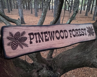 Rustic Pinecone Engraved Wood Sign, Personalized Wall Decor, Pine Tree Sign, Custom Carved Wood Decor, Southern Home