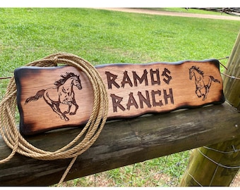 Western Ranch House Wood Sign  - Custom Handmade Outdoor Welcome - Horse - Driveway Address - Outdoor - Indoor - Rustic - Cabin - Engraved