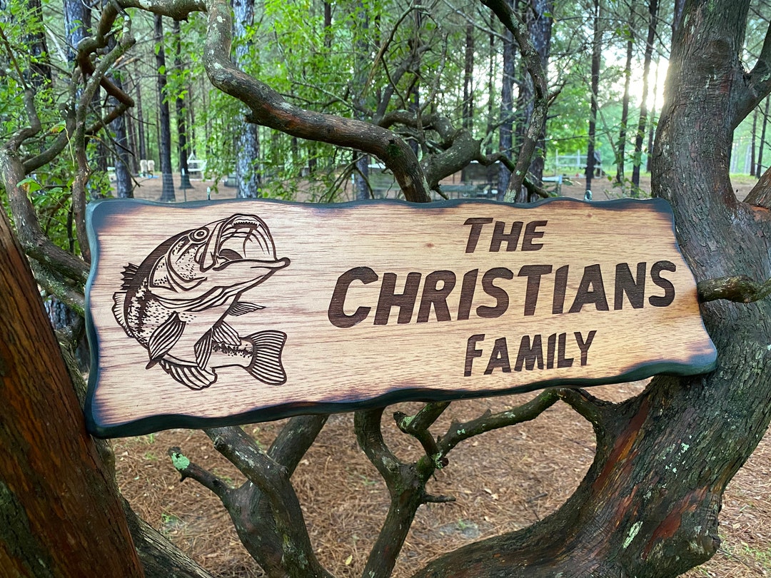 Carved Lake House Fish Sign Decor, Father's Day, Personalized Driveway