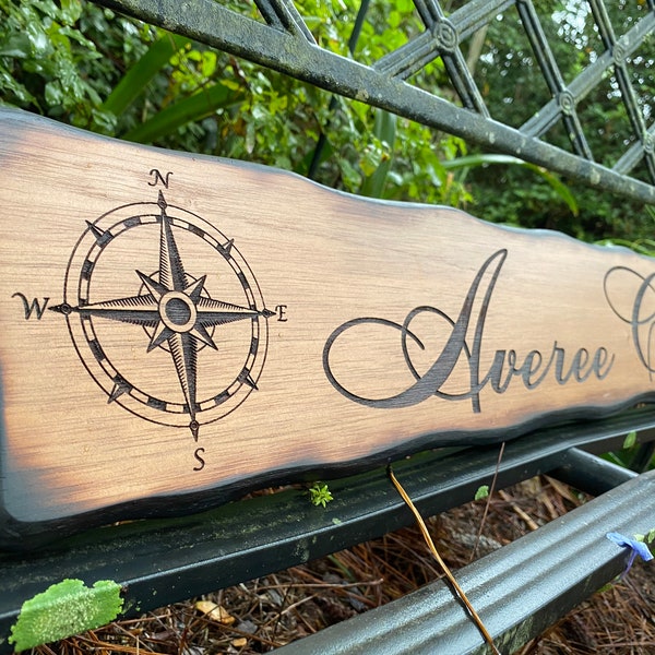 Personalized Nautical Compass Wood Sign,Rustic Lake House Wall Decor, Custom Driveway Address Sign, Fishing Cabin, Hunting Lodge Decor