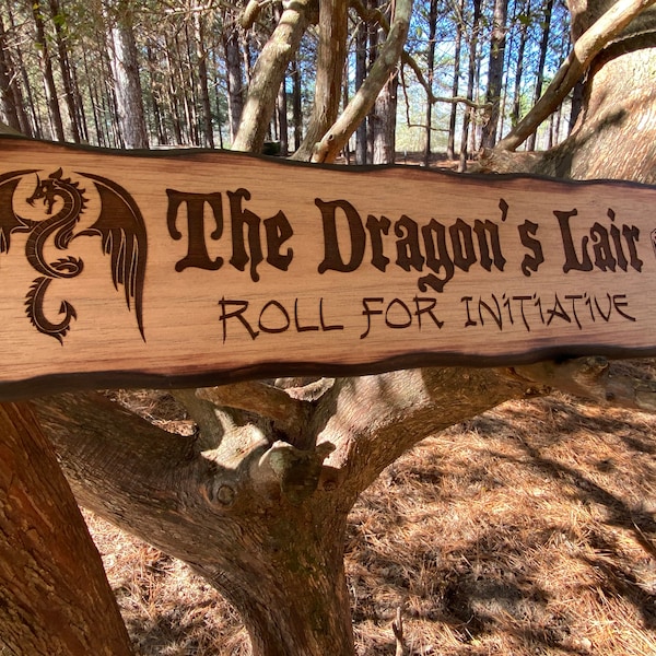 Dungeons and Dragons Wall Sign - D20 and Dragon - Personalized DnD Gift - Roll For Initiative - DnD Gift - Dungeon Master - Medieval Decor