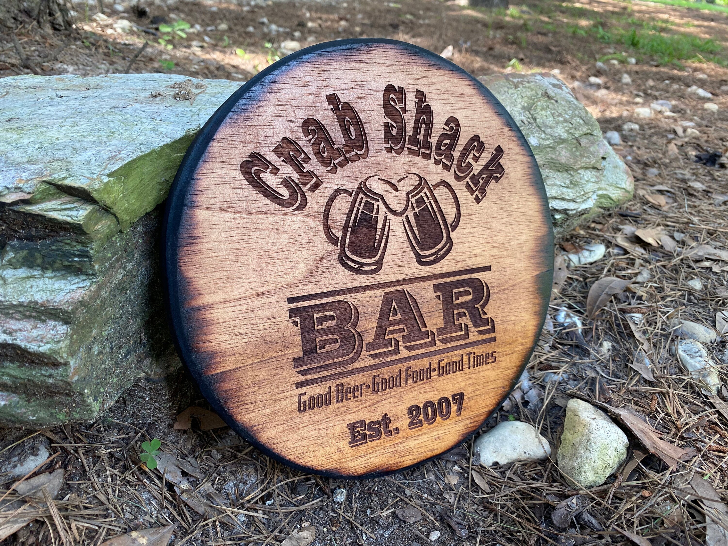 Bar and Grill Round Wood Sign, Custom Circle Man Cave, Personalized ...
