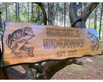Lake House Outdoor Sign Decor, Personalized Western Fishing Cabin, Driveway Address, Custom Carved, Lodge Wall, Engraved Fishing Plaque