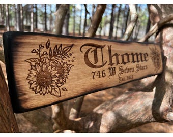 Rustic Home Flower Decoration Sign - Sunflower - Rose - Family Last Name Sign - Flower Wall Art - Outdoor Address Sign - Custom Wood Sign