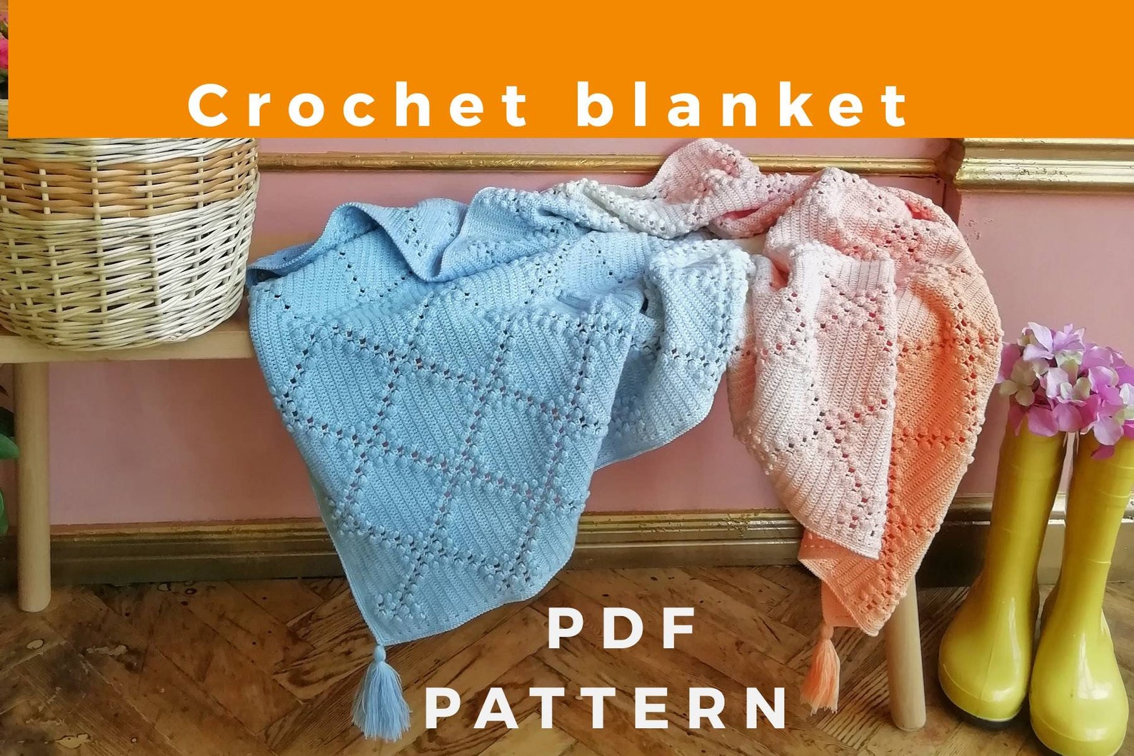 Crochet blanket pattern PDF / easy Tie dye blanket / Crochet Etsy