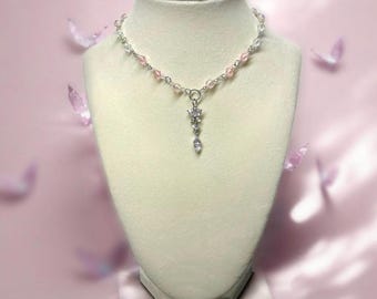 Custom Pink/Clear Jeweled Butterfly Choker | Elegant Butterfly Necklace