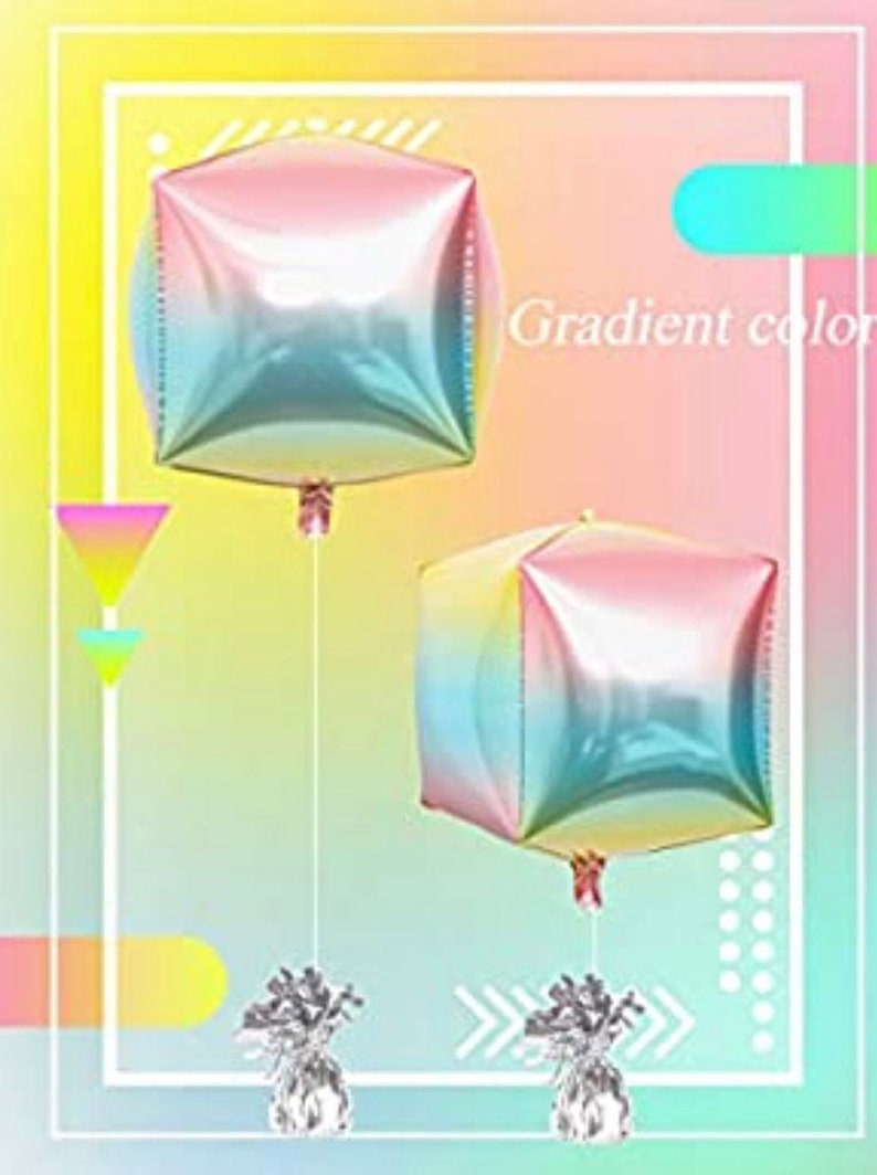 OMBRE Cube Square Balloons 24 Pastel tones Party balloons cube balloon rainbow tones balloon foil balloons