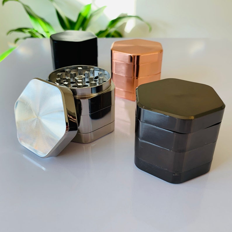 Black Hexagonal Herb Grinder With Kief Catcher 4 Piece Etsy UK