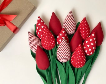 Tulipani artificiali, bouquet di tulipani rossi, tulipani tocco reale, tulipani rossi fatti a mano, tulipani a gambo lungo, disposizione di tulipani, fiori primaverili per vaso