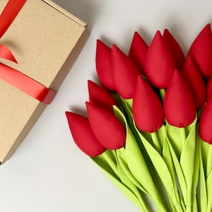 Artificial tulips, red tulips bouquet, real touch tulips, red handmade tulips, long stem tulips, tulip arrangement, spring flowers for vase