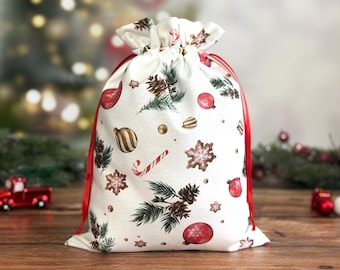 Christmas Santa bag, Santa bag, white Christmas sack, Holiday sack, Holiday bag, Merry Christmas gift bag, Christmas fabric gift bag