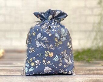 Bolsa de regalo de tela reutilizable, bolsa de tela del bosque azul, bolsa de tela de la naturaleza, bolsa de cero neto, paquete ecológico, bolsa de regalo de la naturaleza, bolsa de regalo floral
