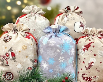Christmas Santa bag, Santa bag, Santa sack, Fabric gift bag, Holiday sack, Holiday bag, Merry Christmas gift bag, Christmas fabric gift bag