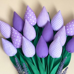 Lilac tulips, artificial tulips, spring flowers for vase, handmade tulips, long stem tulips, Easter flowers