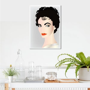 Chic original illustration of  beautiful Hollywood actress “Elizabeth Taylor”,Digital Download, printable wall art, set of 3, A5, A4, A3.