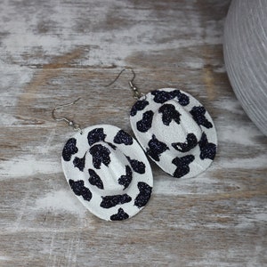 Black and white print glitter cowboy hat earrings