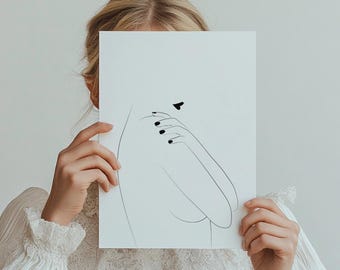 IRIS, Minimalistisches Schwarz-Weiß-Plakat, Illustration einer nackten Frau, Wandkunst, Format A4 und 30x40, Schlafzimmerdekoration, Wohnzimmer, Lineart