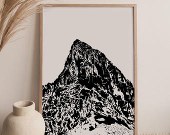 The Mountain, Minimalist Black and White Poster, Drawing of a Mountain, Inspiring Interior Decoration, Nature Illustration, Wall Art