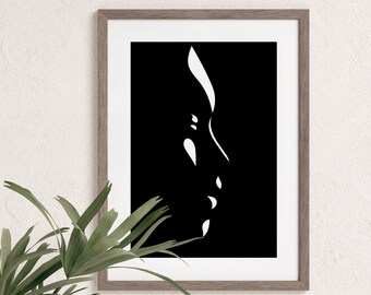 UMA, Affiche minimaliste monochrome d'une femme de profil, Illustratoin en noir et blanc pour décoration intérieure, Art mural épuré