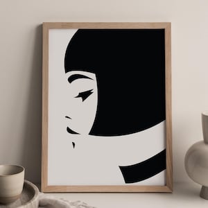 CLAUDIA, Poster minimalista in bianco e nero, Ritratto di donna di profilo, Decorazione d'interni, Stile anni '60, Illustrazione vintage
