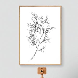 Póster minimalista de una planta, Rama de olivo, Dibujo botánico en blanco y negro, Ilustración de la naturaleza, Dibujo de plantas, Arte lineal