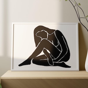 CHLOE, Minimalist black and white poster, Matisse inspiration, Drawing of a seated woman, Abstract wall art, Nude woman painting