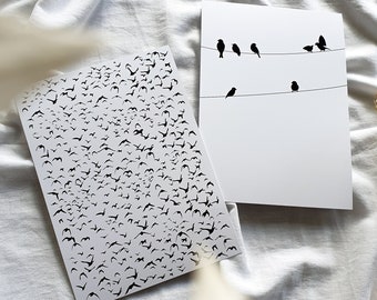 Minimalist illustrations in small cards, Black and white drawing, Stationery on the theme of birds, Original gift, Art