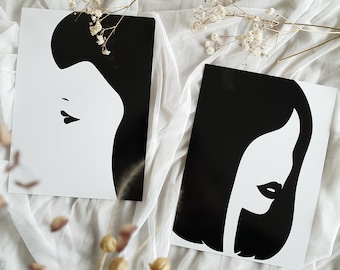Carterie minimaliste, LOLA, CARA, Illustration en noir et blanc, Carte 13x18 cm, Carte postale érotique, Portrait de femme, Dessin de visage