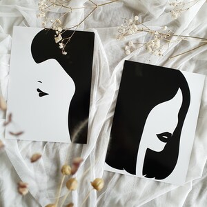 Tarjetería minimalista, LOLA, CARA, Ilustración blanco y negro, Tarjeta 13x18 cm, Postal erótica, Retrato de mujer, Dibujo de rostro
