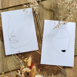 Illustration minimaliste, LARA, ANGELINA, Portrait de femme en noir et blanc, Dessin lineart sensuel, Art érotique, Carte postale 13x18 cm