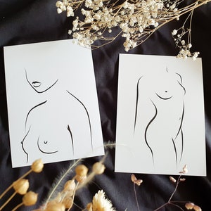 Minimalistische Illustration einer Frau, ROXANE, MILA, Zeichnung eines nackten weiblichen Körpers, 13x18 cm Karte, BDSM-Karte, erotisches Briefpapier, Wandkunst