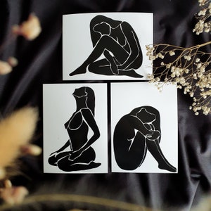 AVA, NOUR, CHLOE, Carte minimaliste, Illustration dans le style de Matisse, Dessin de femme, Illustration effet papier découpé, Art mural