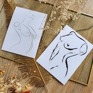 Illustration minimaliste de femme nue, PALOMA, MARIANNE, Dessin sensuel, Carte postale 13x18 cm, Carterie érotique, Décoration coquine