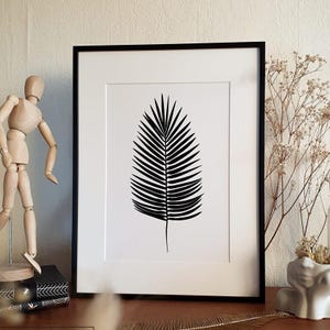 LA FOUGERE, Affiche minimaliste d'une feuille en noir et blanc, Illustration botanique, Dessin de fleur, Décoration plante d'intérieur